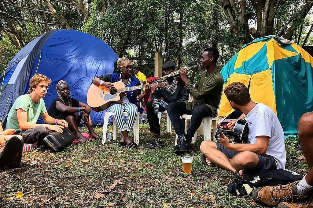 Entertainment next to the tents at the festival where you can stay